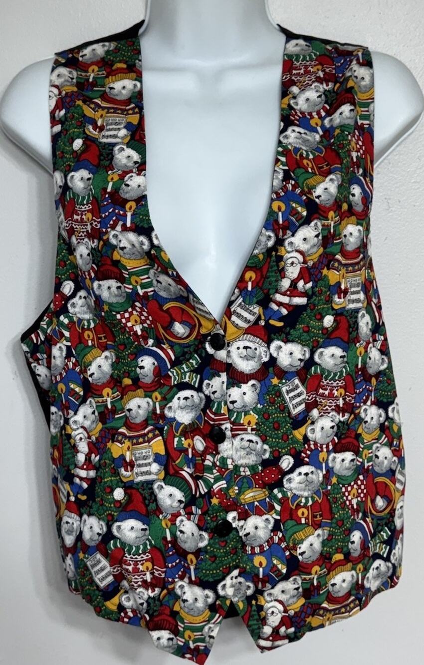 Vintage Capelli New York Vest Women’s One Size Christmas Teddy Bear Holiday USA